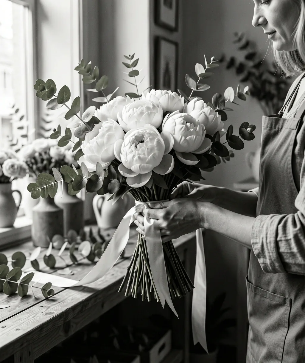 Nærbillede af floristens arbejde
