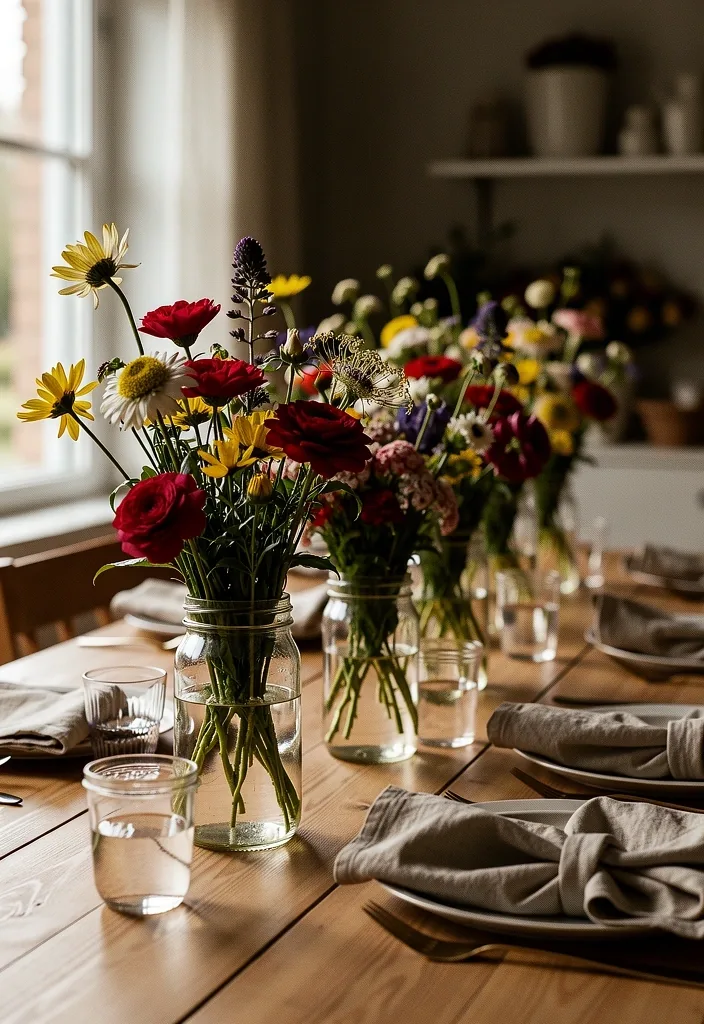 Borddækning med blomster